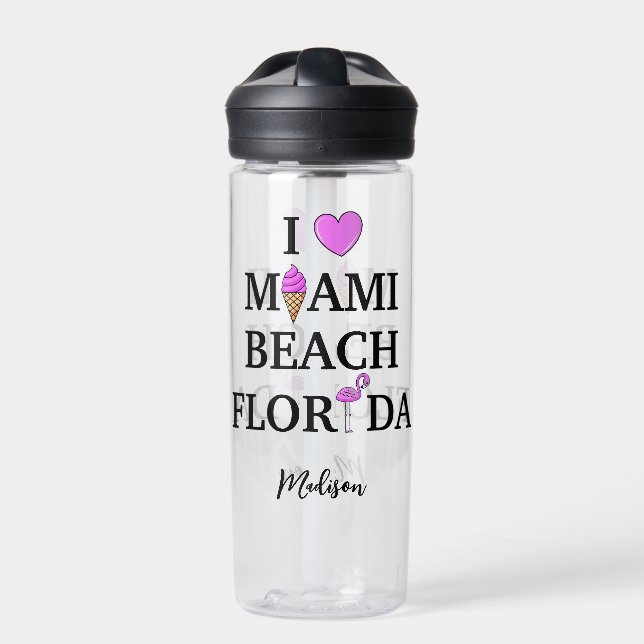 Cute custom name Miami Beach Water Bottle (Front)