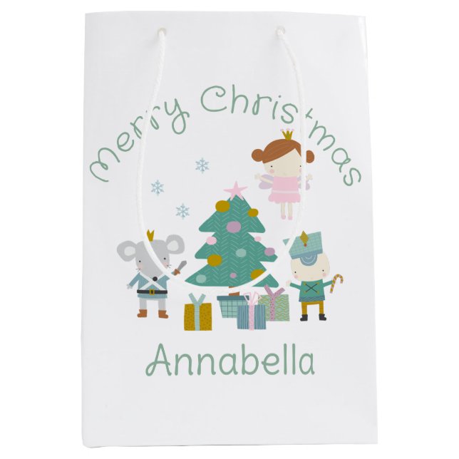 Cute Custom Name Nutcracker Christmas Medium Gift Bag (Front)