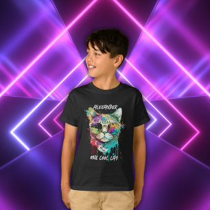 Cute Custom Name One Cool Cat Colourful Sunglasses T-Shirt