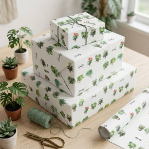 Cute Custom Name Plant Lover Wrapping Paper