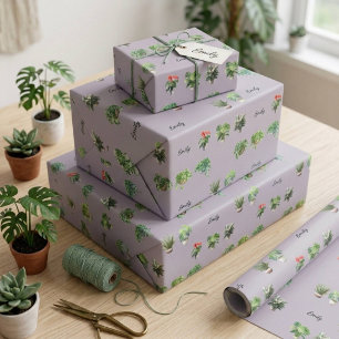 Cute Custom Name Plant Lover Wrapping Paper