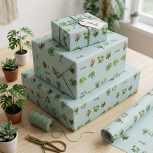 Cute Custom Name Plant Lover Wrapping Paper
