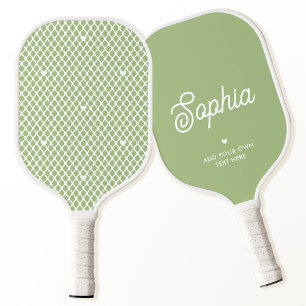 Cute Custom Name Pretty Green Modern Mesh Net Pickleball Paddle