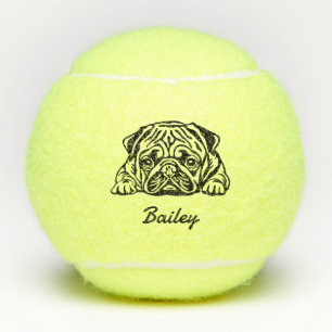Cute Custom Name Pug Dog Toy Tennis Balls