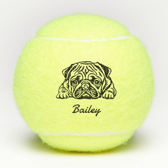 Cute Custom Name Pug Dog Toy  Tennis Balls (Front)