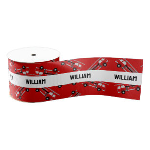 Cute Custom Name Red Firetruck Kids Birthday Grosgrain Ribbon