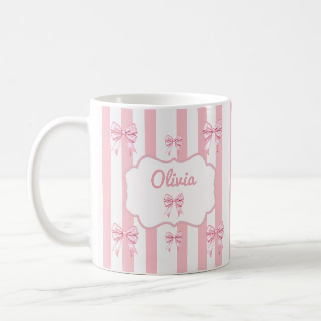 Cute Custom Name Stripes Pattern Coffee Mug (Left)