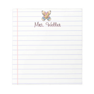 Cute Custom Name Teacher Retro Pencil Design Notepad