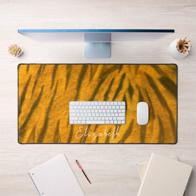 Cute Custom Name Tiger Fur Pattern Desk Mat (Office 1)