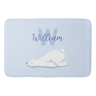 Cute Custom Name Winter Polar Bear Nursery Decor Bath Mat