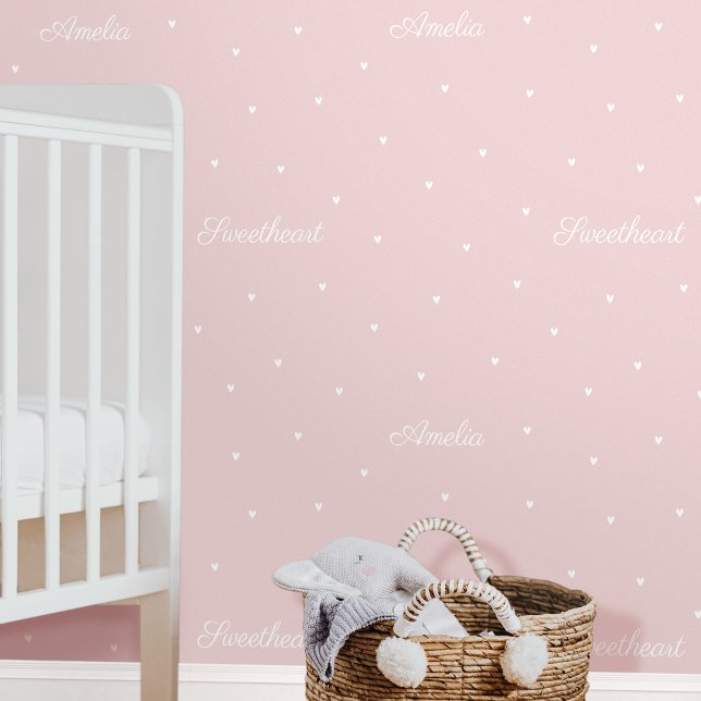 Cute Custom Name Words Heart Pink Kids Nursery Wallpaper (Creator Uploaded)