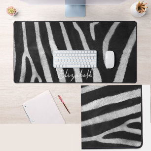 Cute Custom Name Zebra Fur Pattern Desk Mat