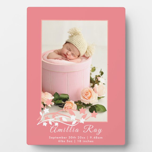 Cute Custom Newborn Baby Girl Birth Stats Plaque (Front)