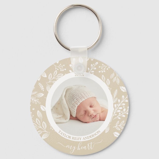 Cute Custom Newborn Photo Keychain (Front)