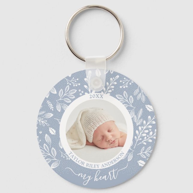Cute Custom Newborn Photo Keychain (Front)
