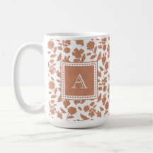 Cute Custom Orange Glitter Floral Pattern Monogram