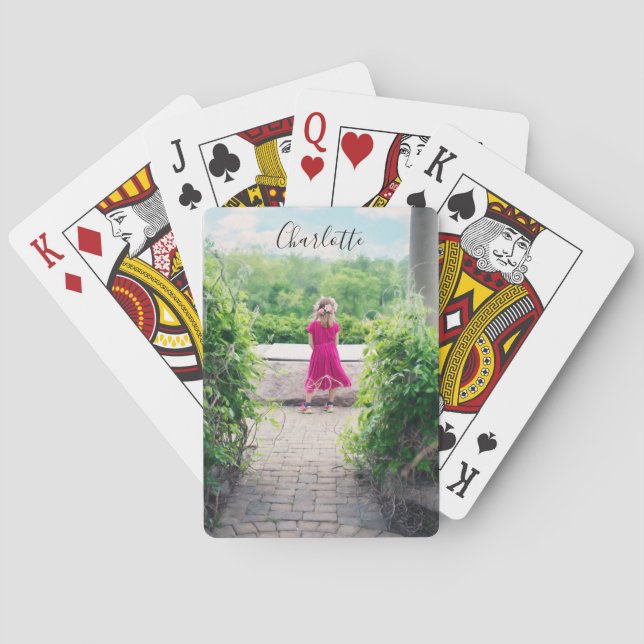 Cute Custom Personalised Child Photo Name Template Playing Cards (Back)