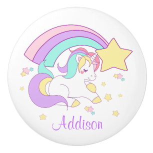 Cute Custom Personalised Magical Rainbow Unicorn Ceramic Knob