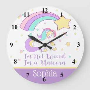 Cute Custom Personalised Magical Rainbow Unicorn Large Clock