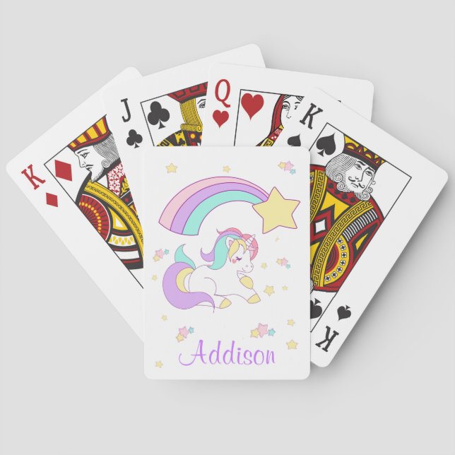 Cute Custom Personalised Magical Rainbow Unicorn Playing Cards (Back)