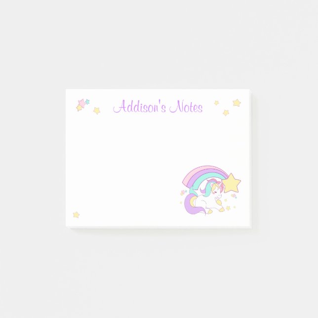 Cute Custom Personalised Magical Rainbow Unicorn Post-it Notes (Front)