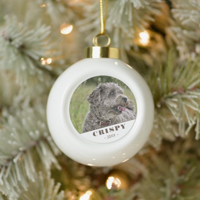 Cute Custom Pet Dog Photo Personalised Ceramic Ball Christmas Ornament (Tree)
