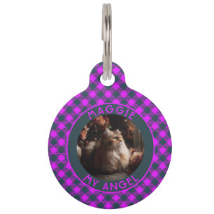 Cute Custom Pet Lover Gift Plaid Motif Tag