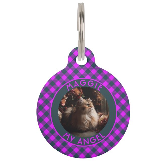 Cute Custom Pet Lover Gift Plaid Motif Tag (Front)