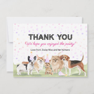 Cute Custom Pet Pawty Pink Dog Birthday Party Thank You Card