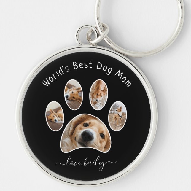 Cute Custom Pet Photo Collage World's Best Dog Mum Key Ring (Front)