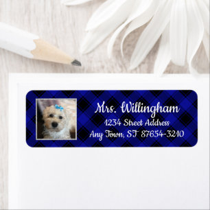 Cute Custom Pet Photo Frame Blue & Black Plaid
