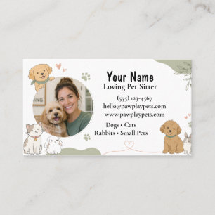 Cute Custom Pet Sitter Business Card with Photo