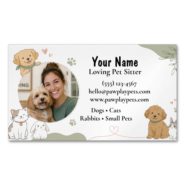 Cute Custom Pet Sitter Magnet Business Card  (Front)