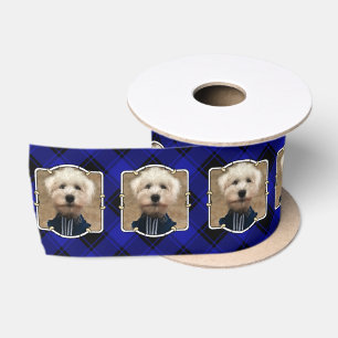 Cute Custom Photo Frame Blue & Black Plaid Satin Ribbon