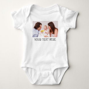 Cute Custom Photo & Name Text White Baby Bodysuit