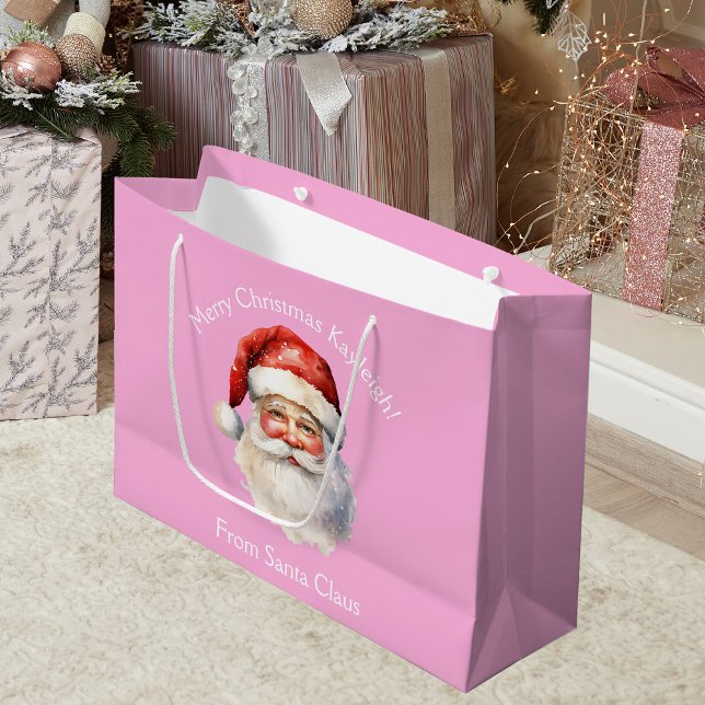 Cute Custom Pink From Santa Claus Kids Christmas Large Gift Bag (Creator Uploaded)