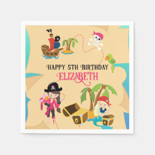 Cute Custom Pink Girl Pirate Birthday Party Napkin