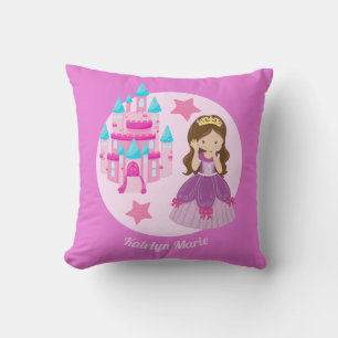 Cute Custom Pink Princess Castle Birthday Cushion