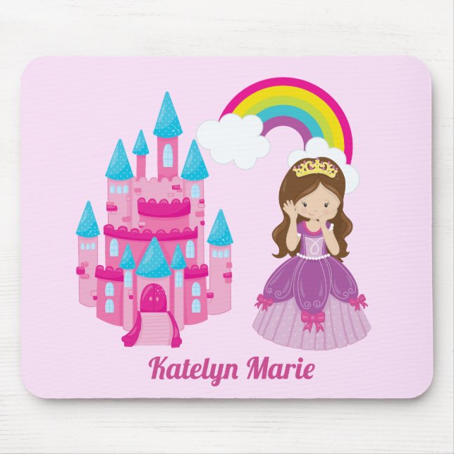 Cute Custom Pink Princess Castle Fairy Tale Mouse Mat (Front)