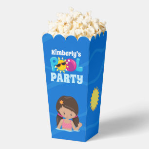 Cute Custom Pool Party Girls Birthday Popcorn Favour Box