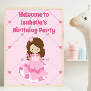 Cute Custom Princess Pink Kids Birthday Party Poster