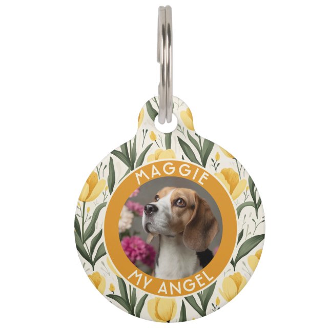 Cute Custom Puppy Gift Tulip Print Pet Tag (Front)