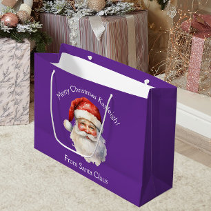 Cute Custom Purple From Santa Claus Kids Christmas Large Gift Bag