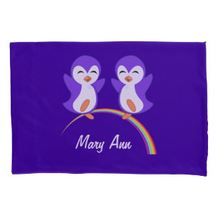 Cute Custom Purple Penguin Pillowcase
