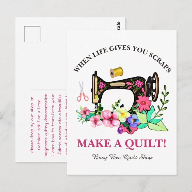 Cute Custom Quilt Shop Postcard (Front/Back)
