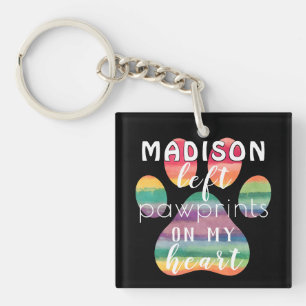 Cute Custom Rainbow Bridge Paw Prints On My Heart Key Ring