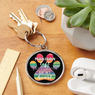 Cute Custom Rainbow Bridge Paw Prints On My Heart Key Ring