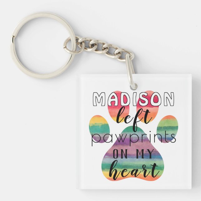 Cute Custom Rainbow Bridge Paw Prints On My Heart Key Ring (Front)