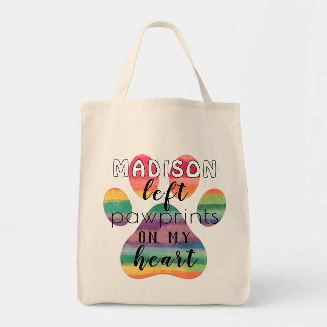 Cute Custom Rainbow Bridge Paw Prints On My Heart Tote Bag (Front)