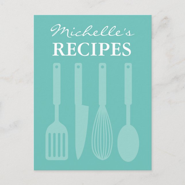 Cute custom recipe postcard with kitchen utensils (Front)